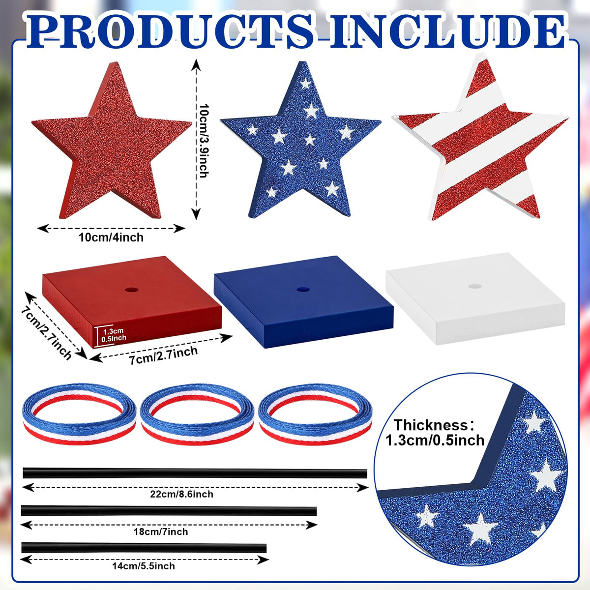 Hedeey patriotic stars base—durable wooden stand supports display pieces.