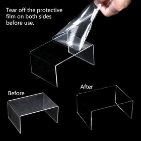 Hedume clear acrylic risers side view for compact dessert presentation