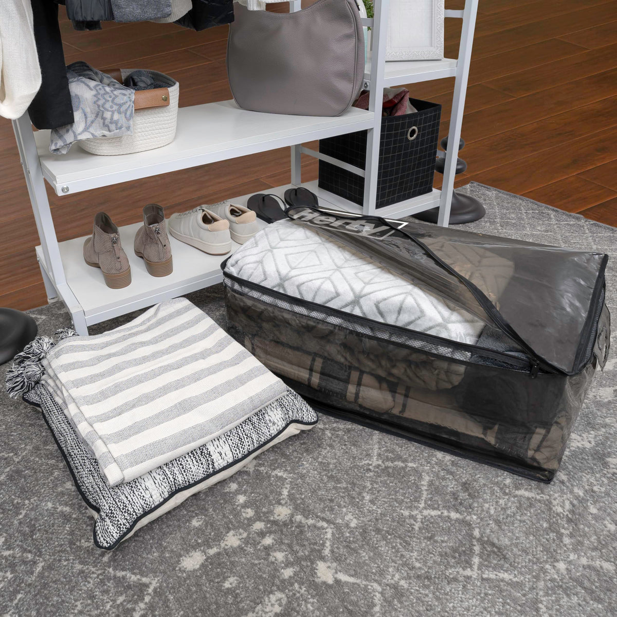 Hefty garage basement storage solution keeps items dry and organized