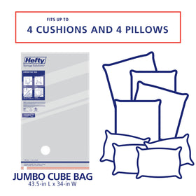 Clothes packed in Hefty Shrink-Pak cubes for efficient travel storage.