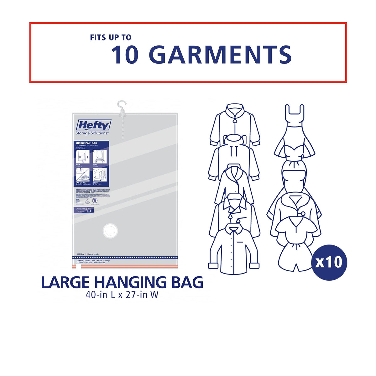 Hefty Shrink-Pak with multiple bags holding coats and sweaters neatly.