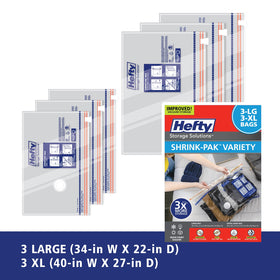 Hefty Shrink-Pak comforter storage bags compress bulky bedding without damage.