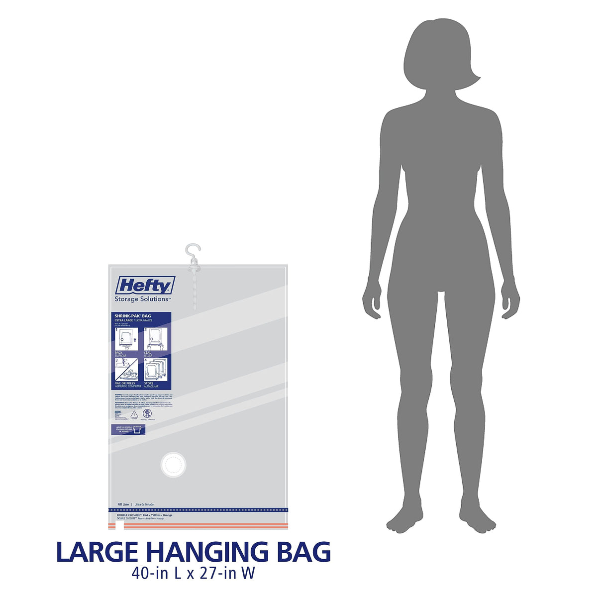 Hefty Shrink-Pak durable, reusable design highlights eco-friendly, long-term storage solution.