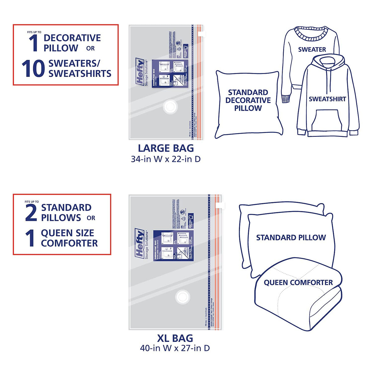 Hefty Shrink-Pak reusable bags offer eco-friendly, long-term storage solution.