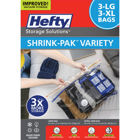 Hefty Shrink-Pak under-bed storage bags save space and protect seasonal garments.