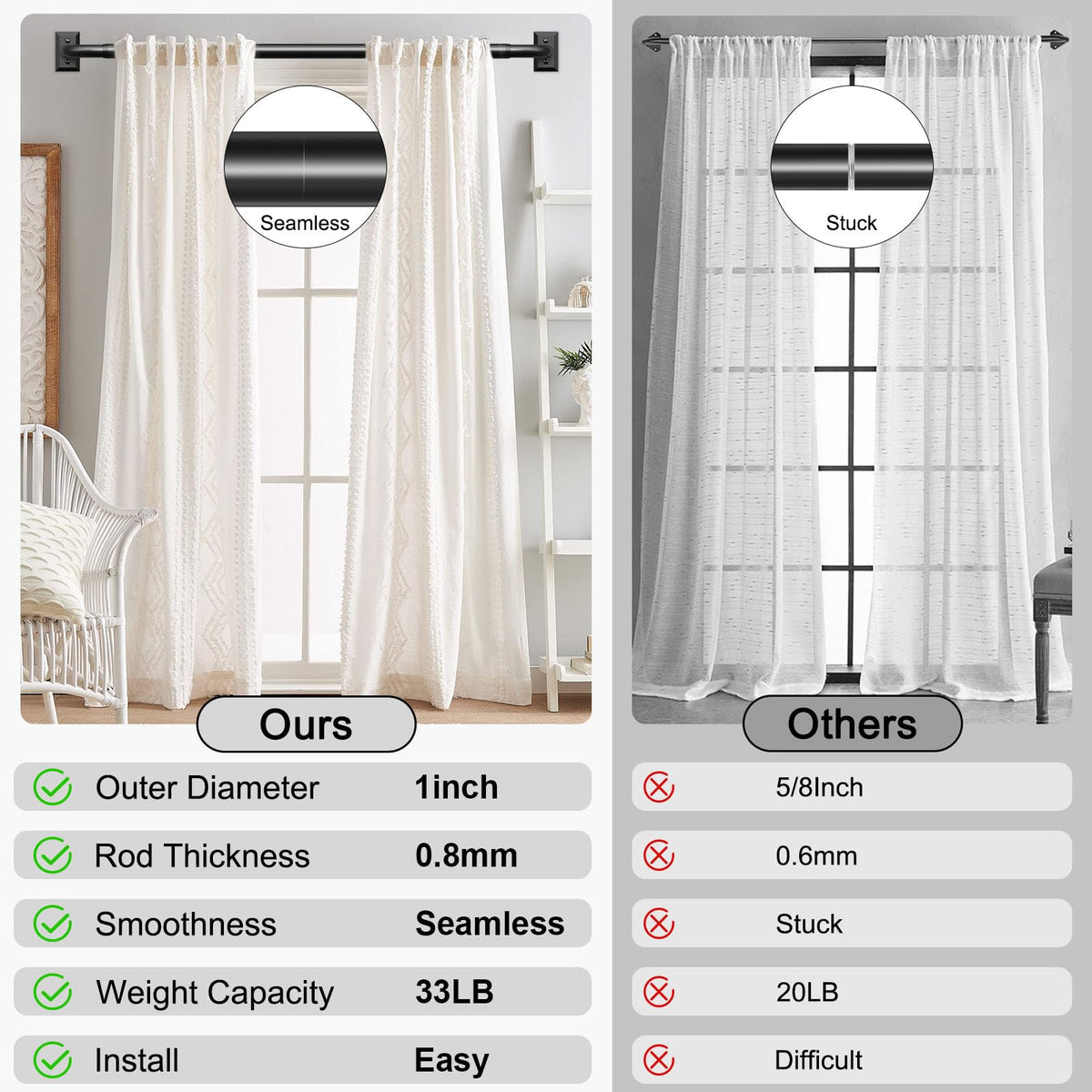 Hei! Dear matte black finish adds contemporary style to window treatments.