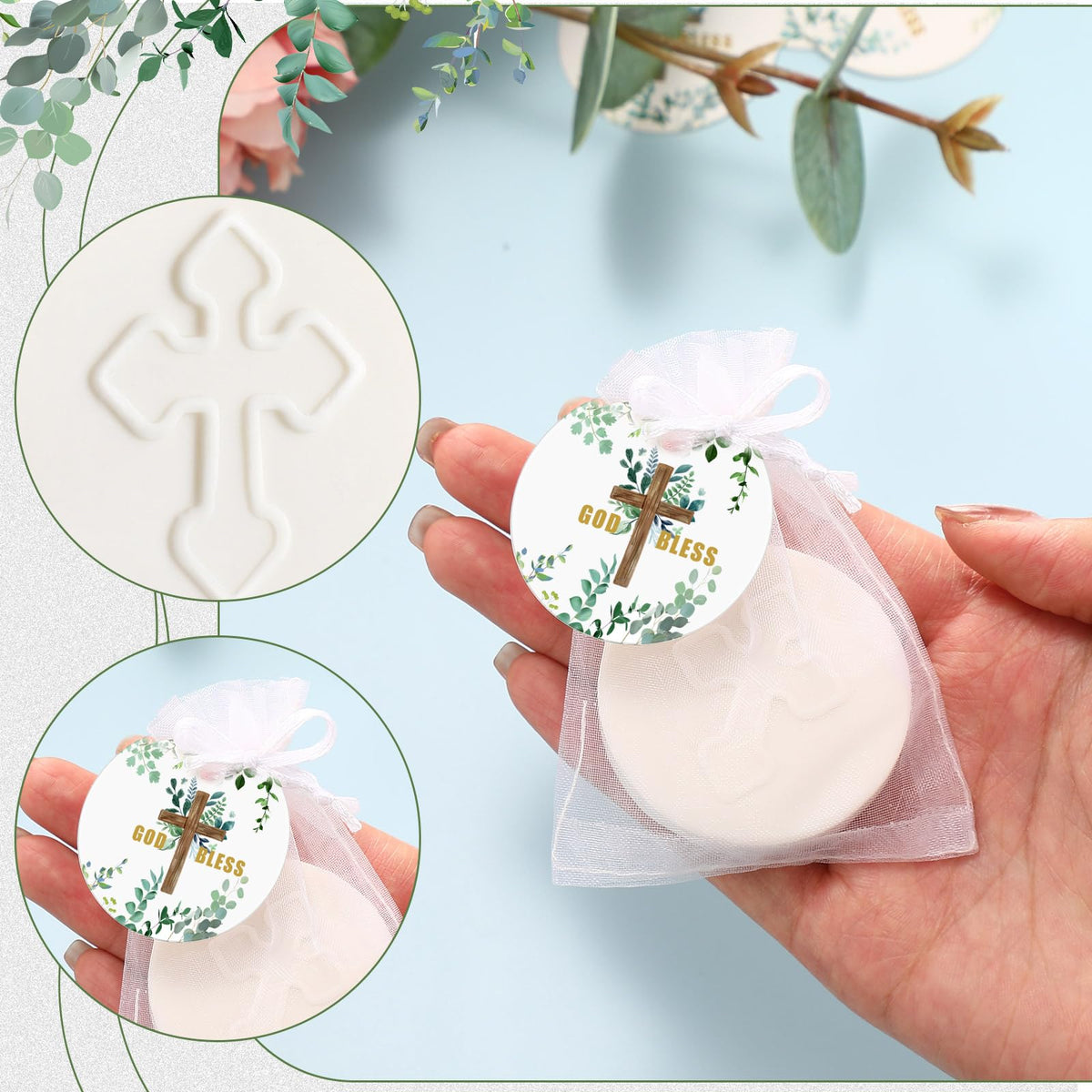 Heigble organza bags neatly packaging the favors for easy gifting.