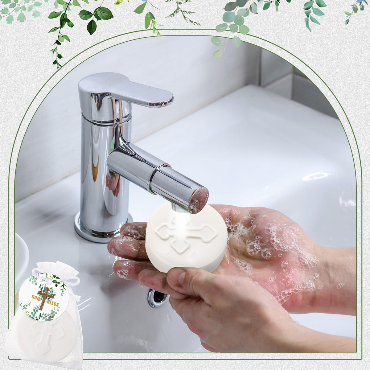 Heigble soap close-up shows glycerin moisturizing formula.