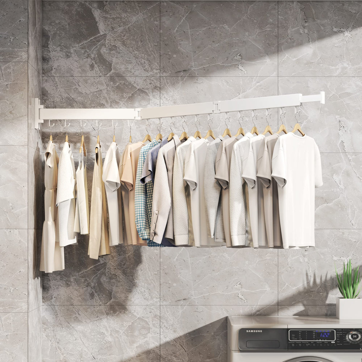 HEILAIYI drying rack with 18 hooks ready for clothes, hats, bags.