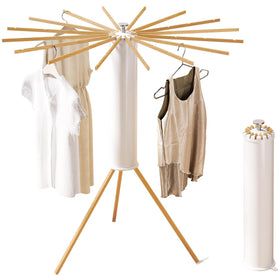 HEILAIYI foldable tripod rack with 16 arms for fast air-drying of shirts and towels.