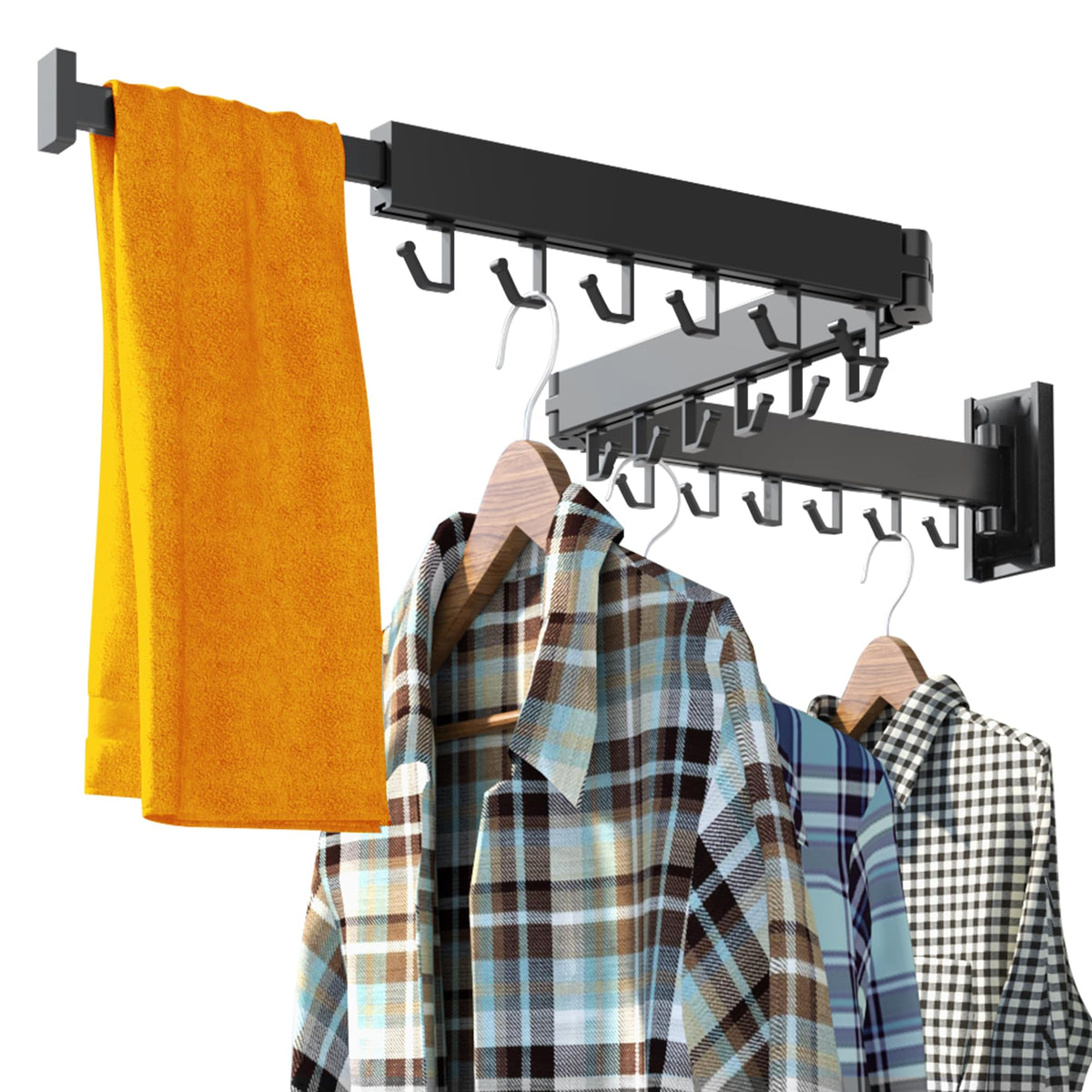 HEILAIYI wall-mounted drying rack folds neatly for compact storage.