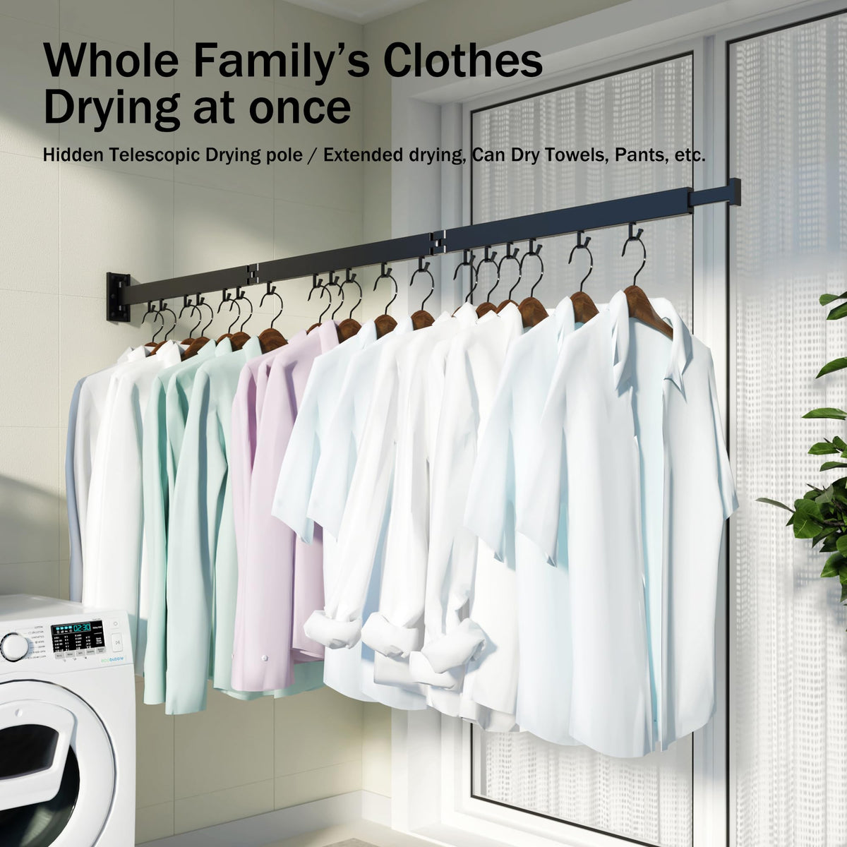 HEILAIYI near-window setup exposes clothes to sun for faster drying.