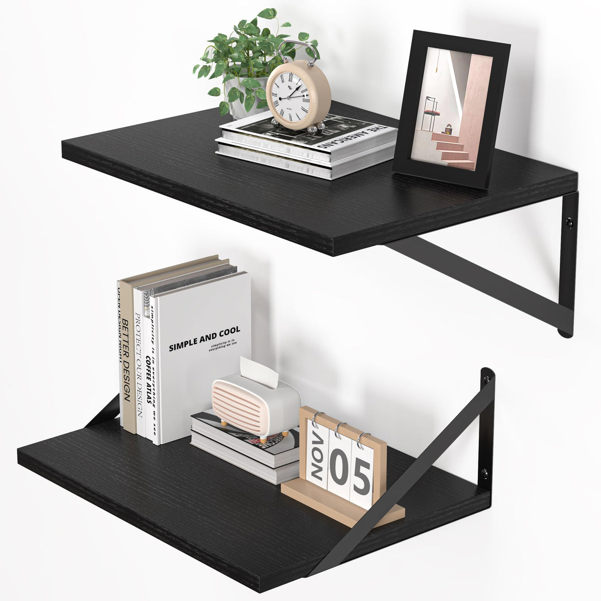 Heimlove black deep floating shelves mounted on wall for spacious storage