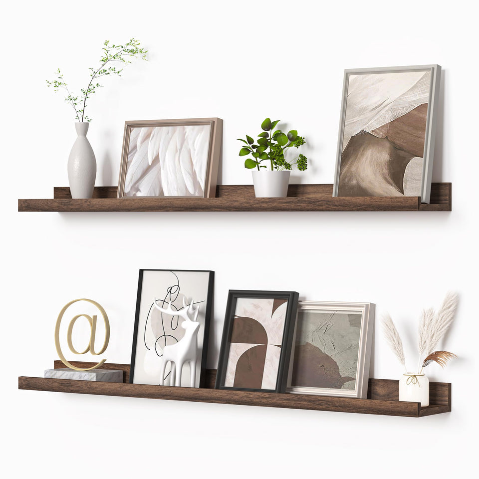 Heimlove picture ledge shelf wall 2-pack for displaying photos and frames securely.