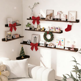 Heimlove wall display shelf natural walnut finish enhances decor while showcasing keepsakes.