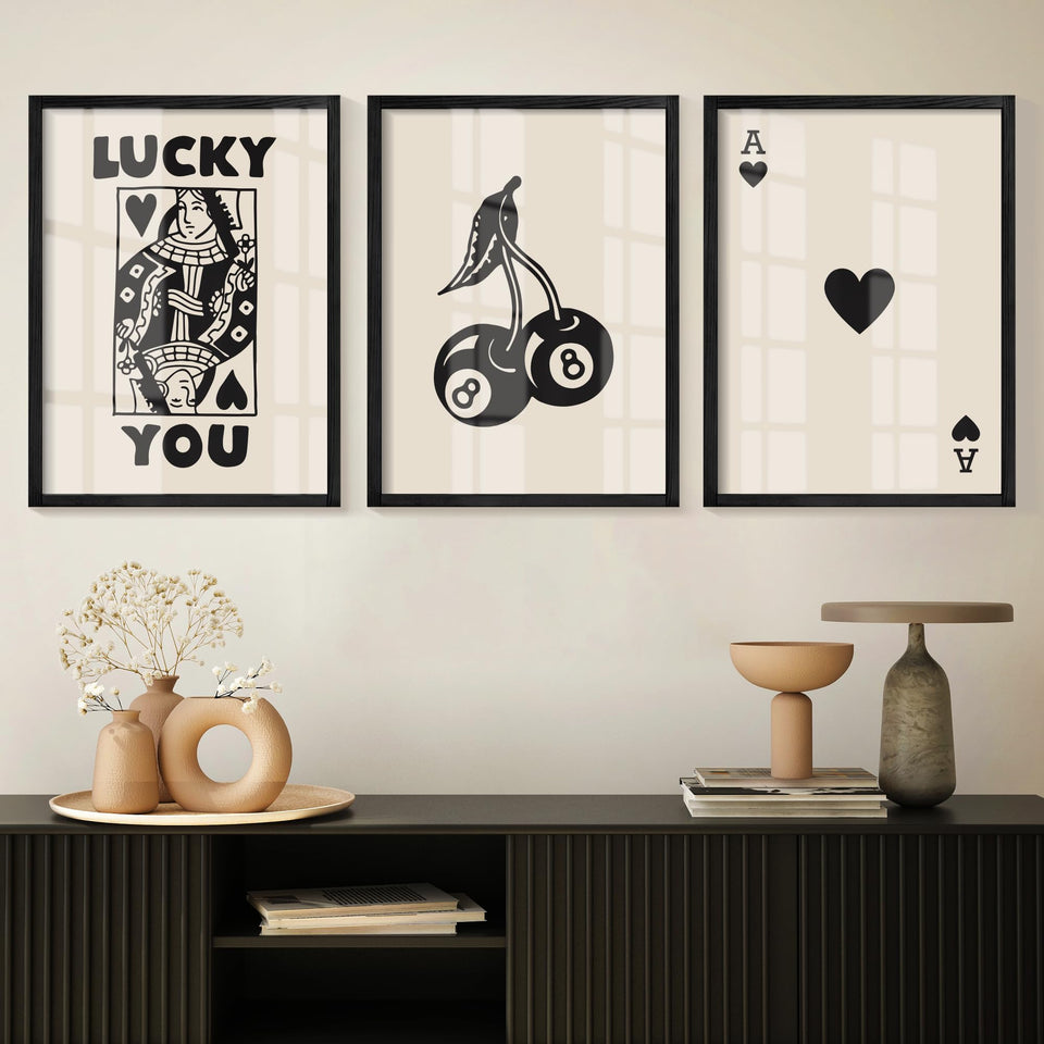 Heiple Lucky You poster set front view in black frame for a chic retro vibe.