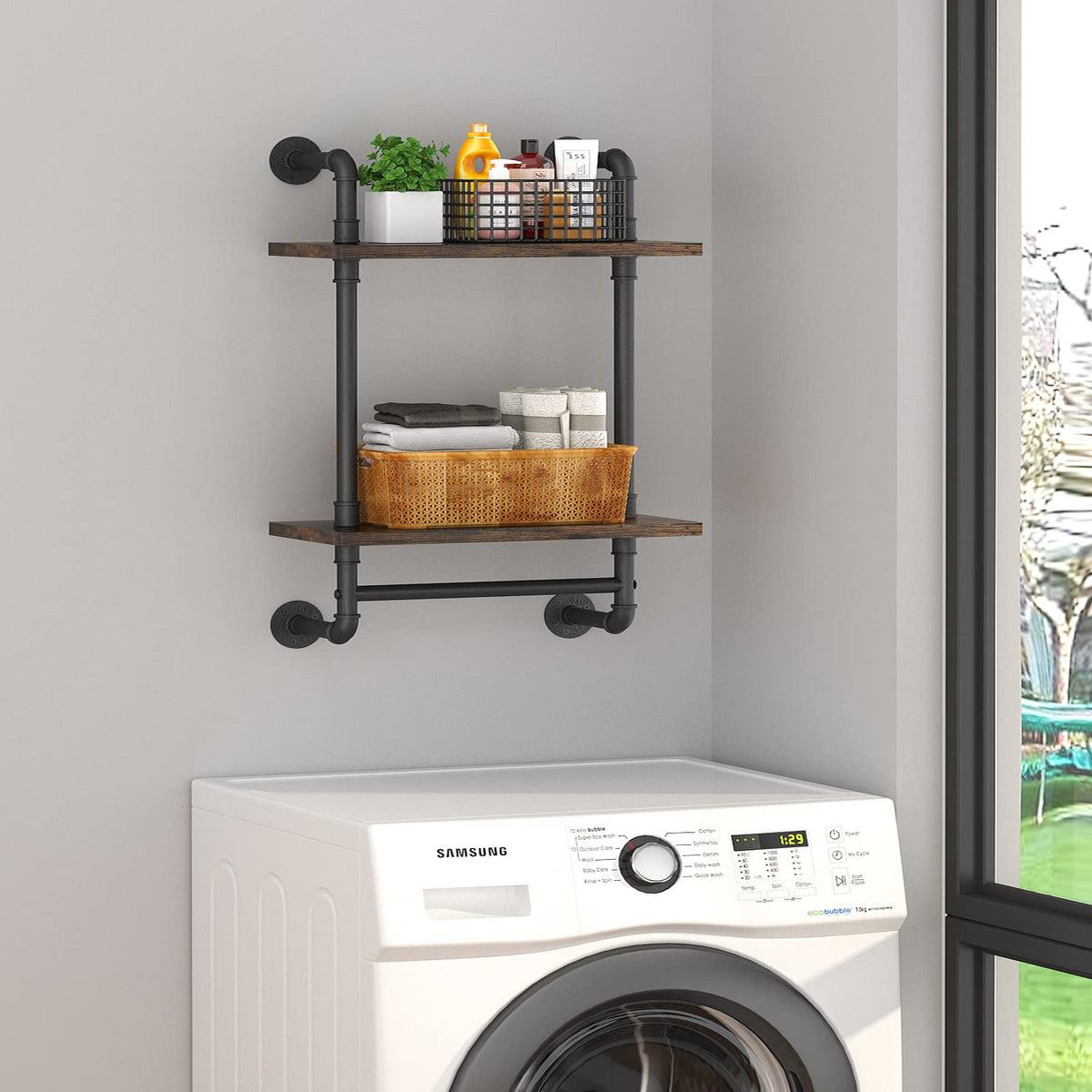 Helsin rustic wood plank shelf showcases vintage style with practical display.