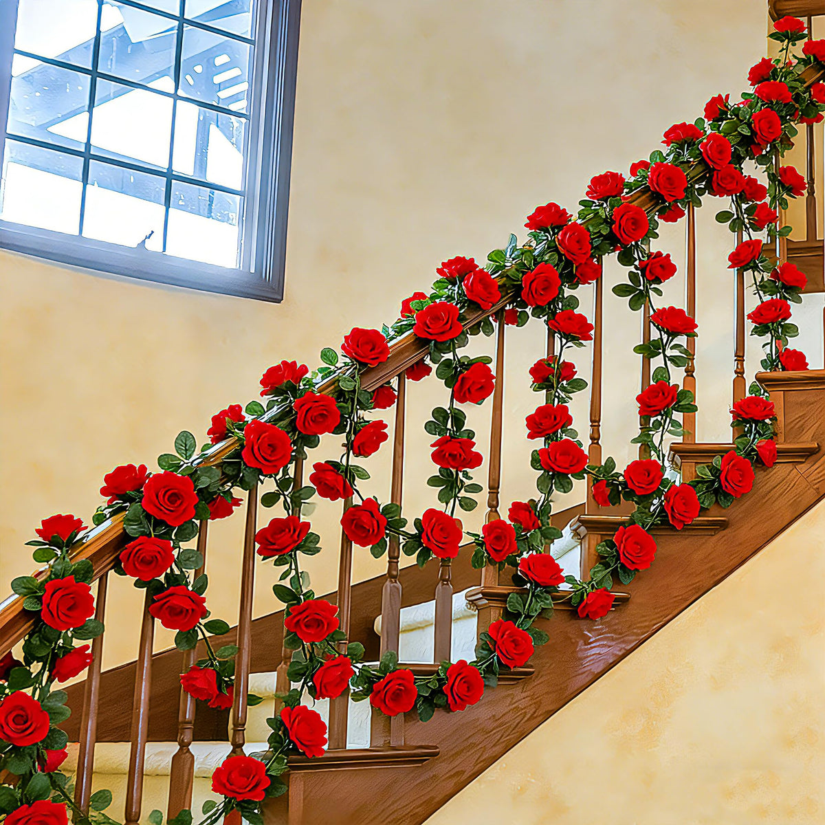 270 leaves provide lush contrast to red roses.