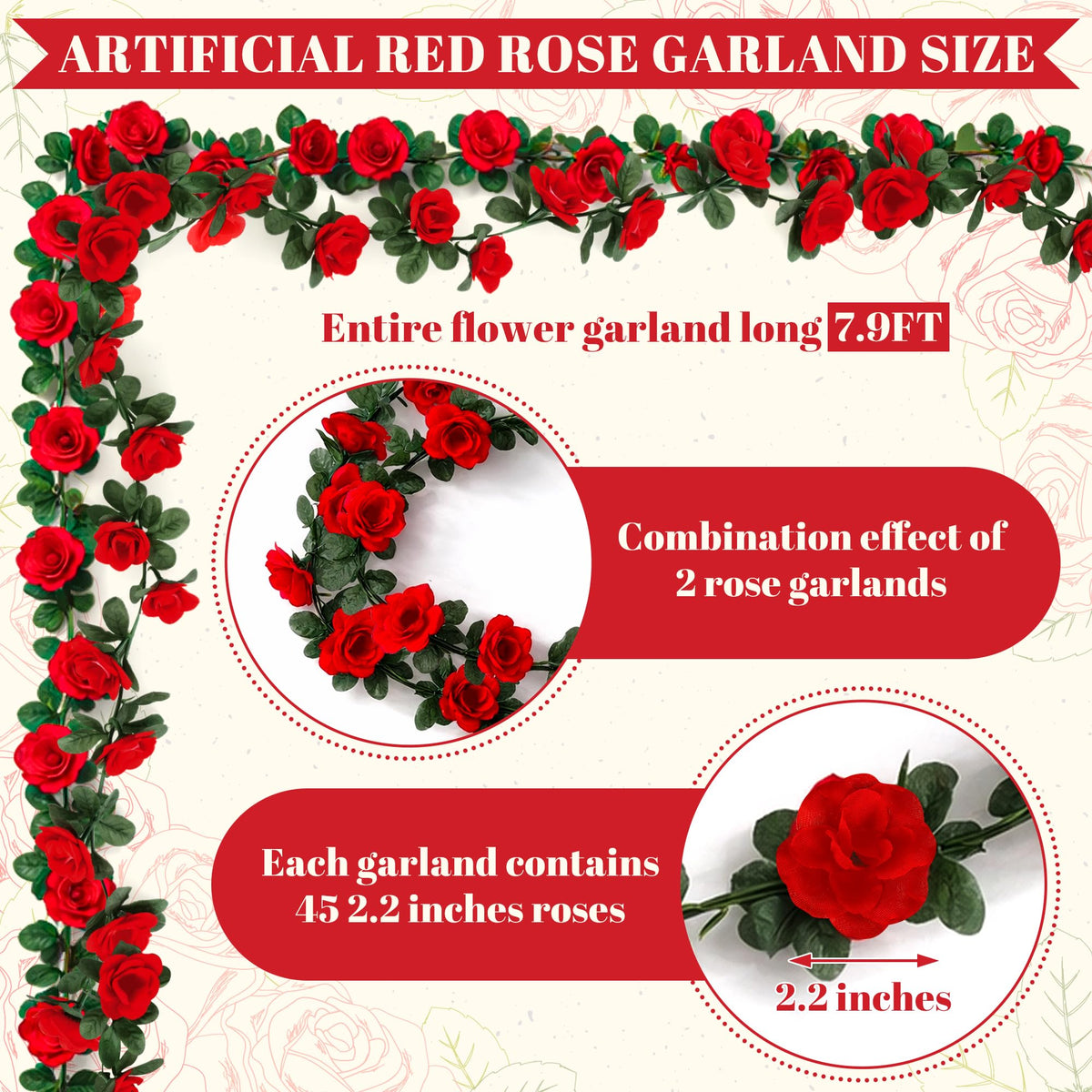 Derby roses vine with 90 roses per pack for a lush display.