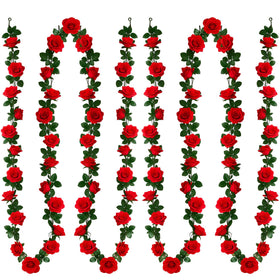 Helimoto red roses garland 7.9 ft adds romantic color to walls or doors.