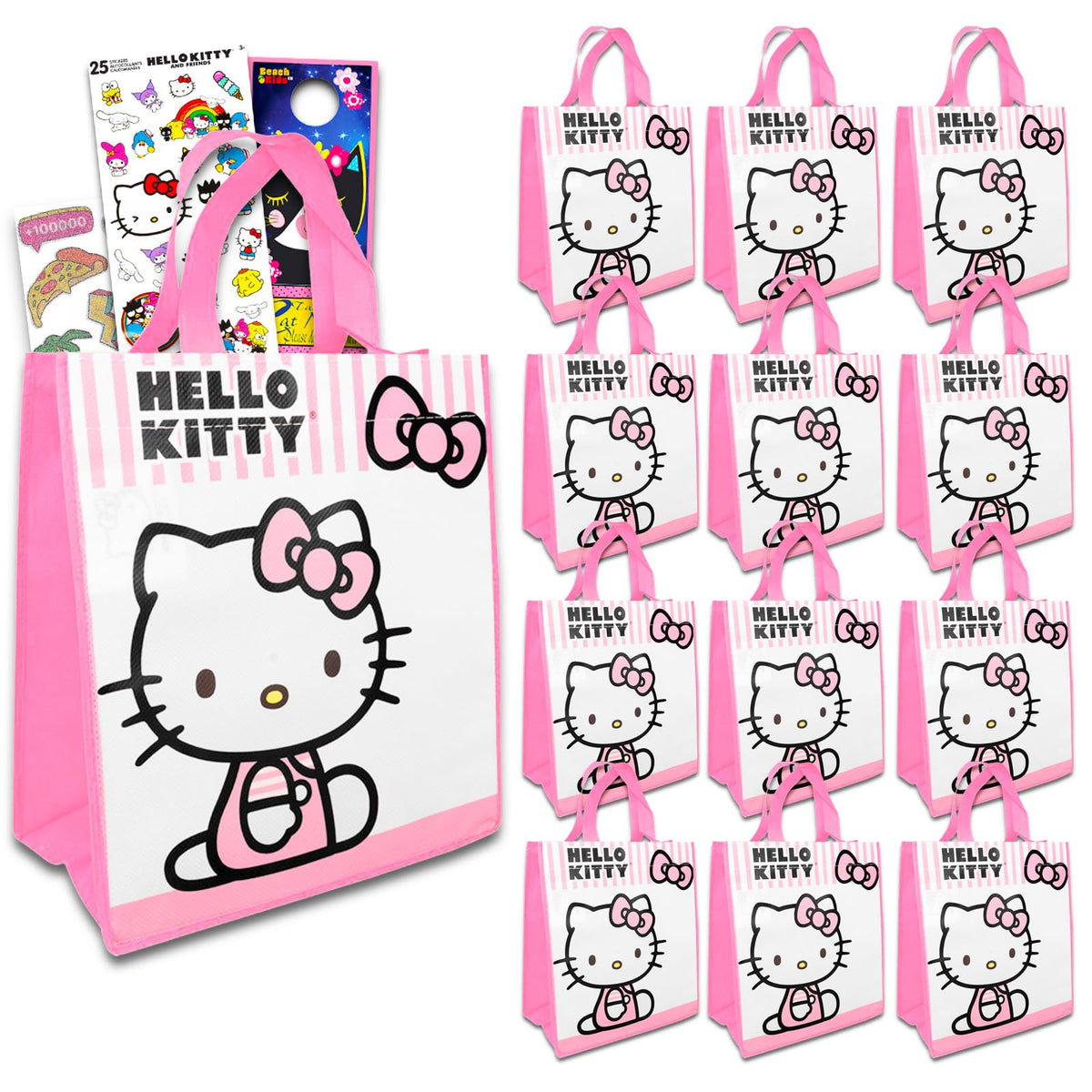 Hello Kitty tote bag with colorful artwork, ideal for party favors and loot bags