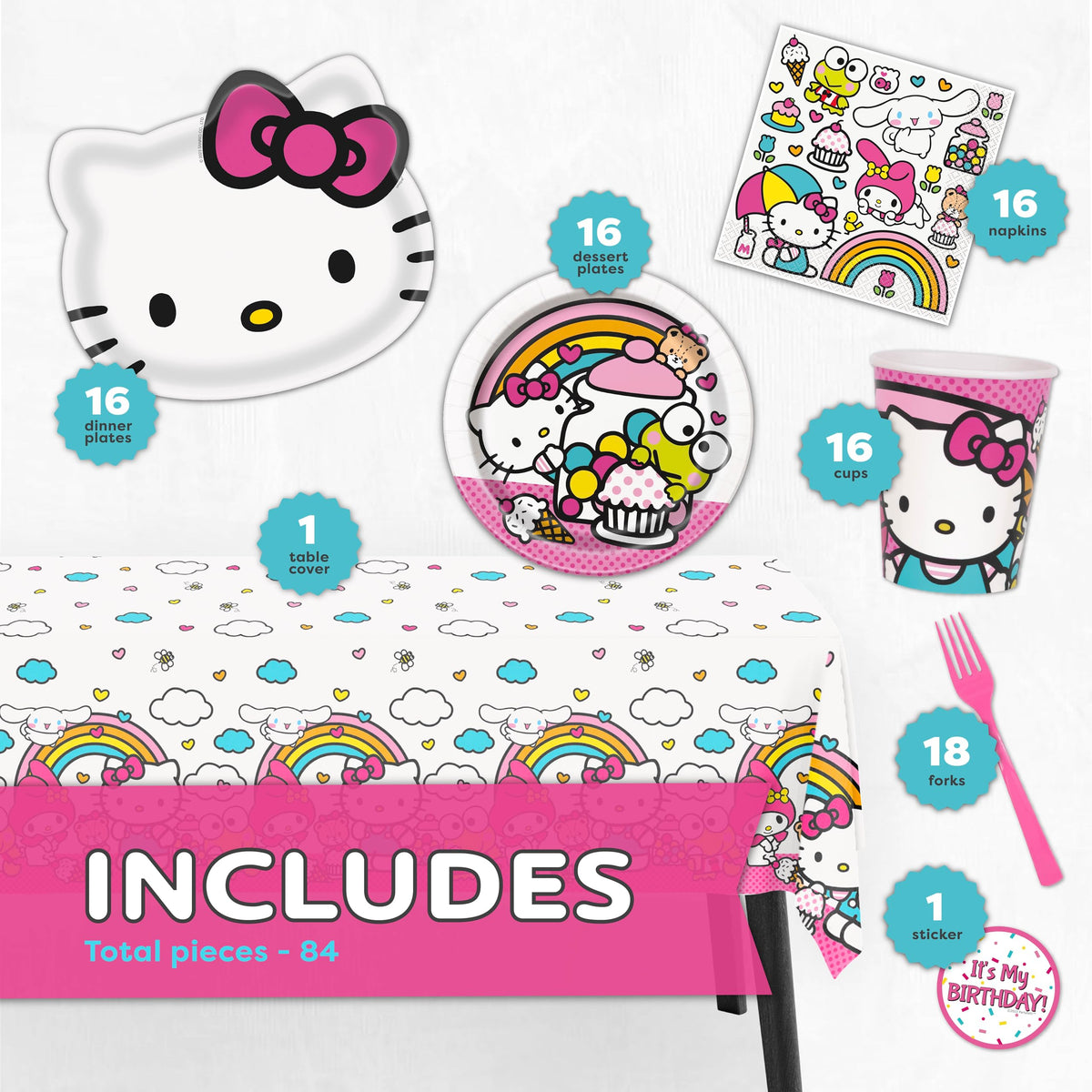 Hello Kitty paper plates for sturdy serving of pizza and cake