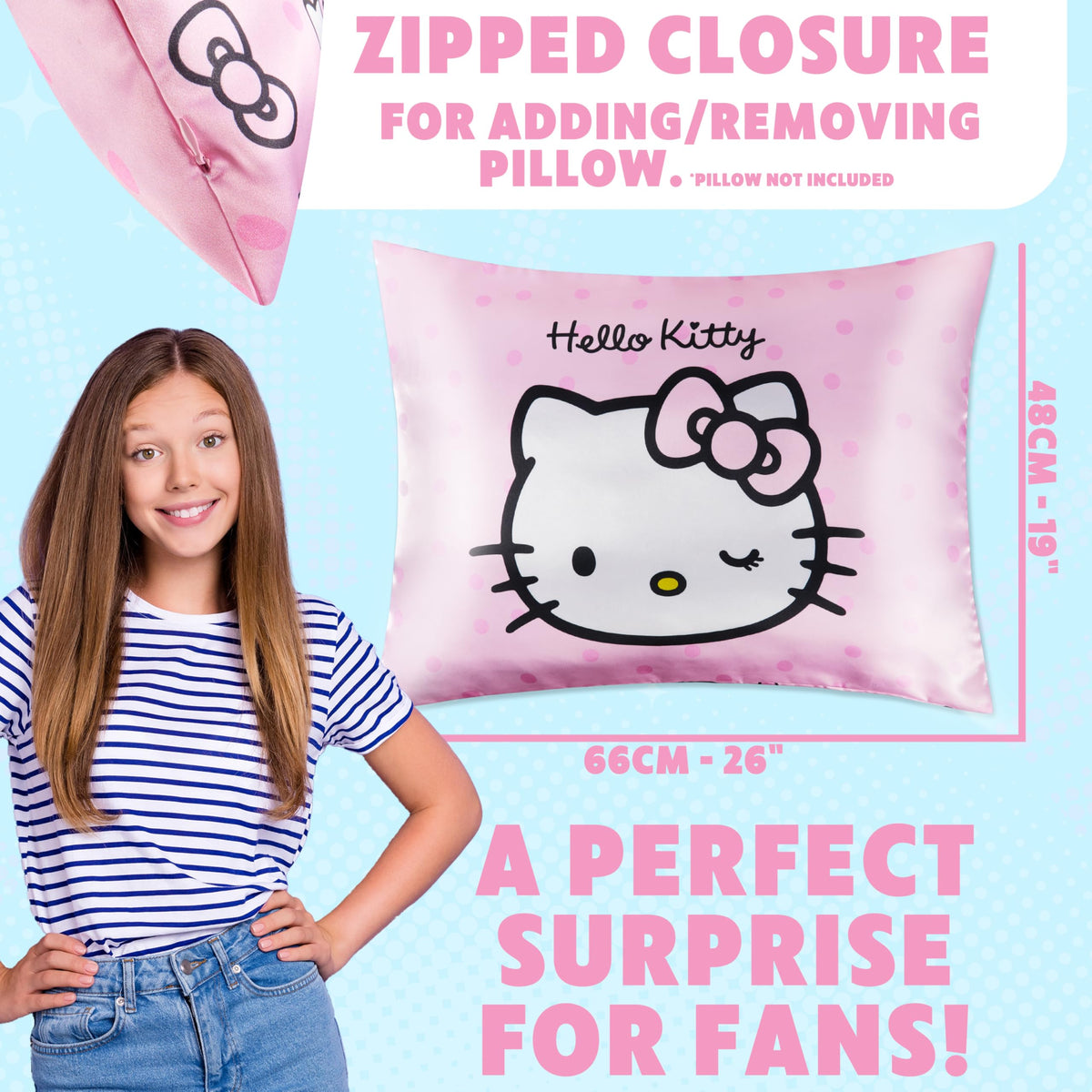 Hello Kitty satin pillowcase care instructions for washing.