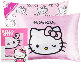 Hello Kitty satin pillowcase with zipper keeps pillow secure and hair smooth.