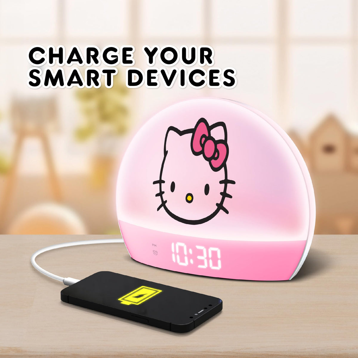 Hello Kitty Sunrise Alarm Clock snooze button for a quick reset.