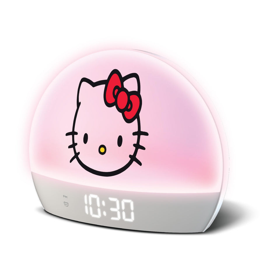Hello Kitty Sunrise Alarm Clock front view highlights playful design for kids' rooms