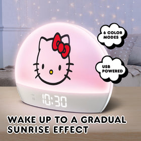 Hello Kitty Sunrise Alarm Clock LED display clearly shows time, date, and temperature