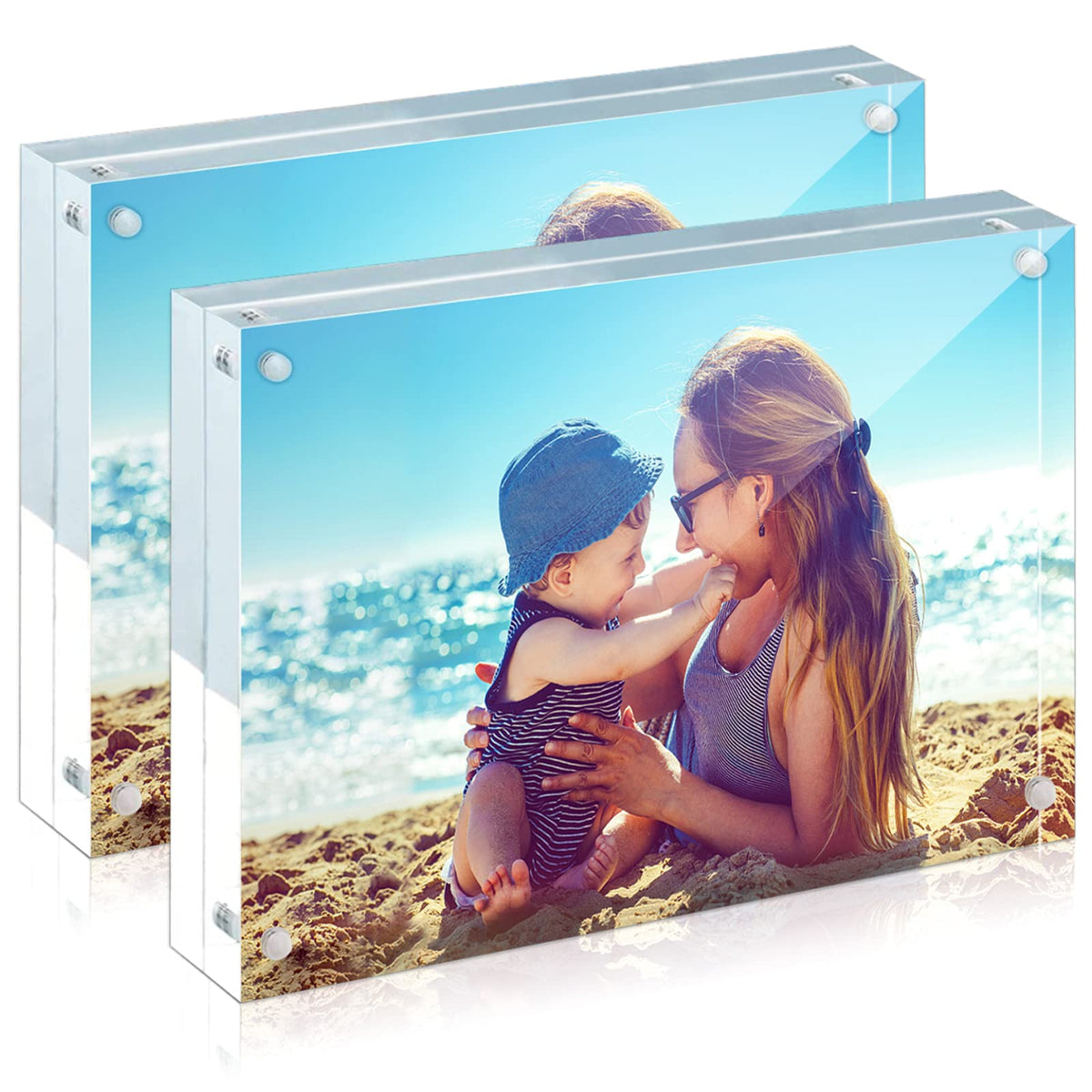 HELPLEX 5x7 acrylic frame with front-and-back display for double-sided memories.
