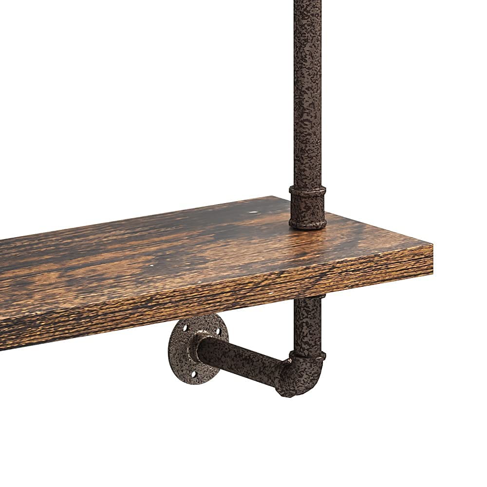 Helsin 3-Tier Industrial Pipe Shelf assembly-hardware-included shows easy setup and sturdy install.