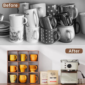 Helsin coffee mug organizer station keeps counters tidy.