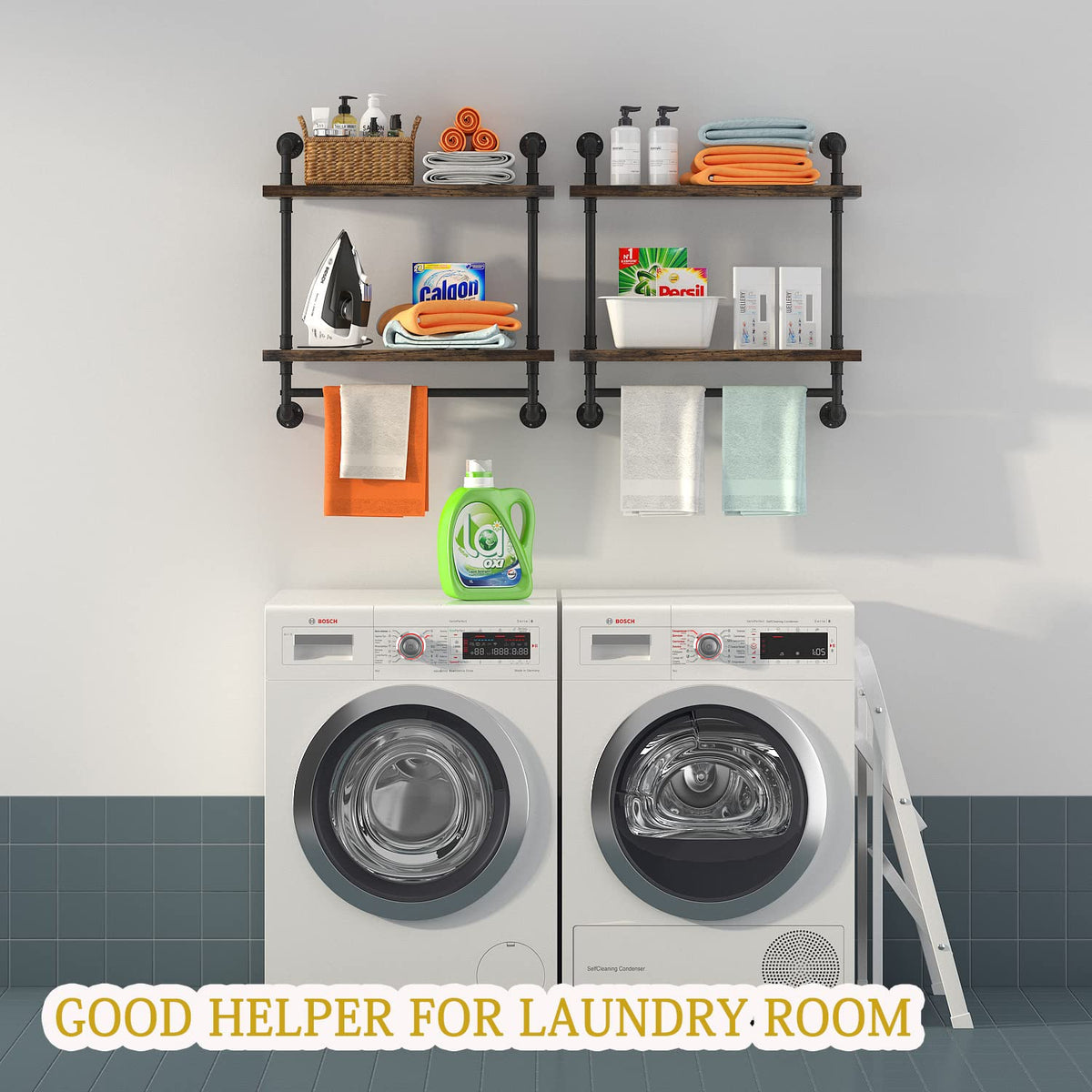 Helsin open storage bathroom shelf keeps items reachable and neatly displayed.