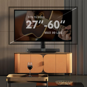 Hemudu table-top TV stand showing swivel angle for flexible viewing options