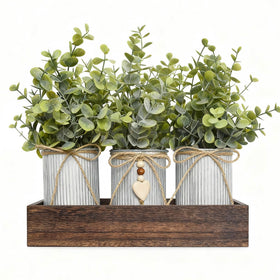 HEMYLU artificial centerpiece with frosty green eucalyptus in a wood tray