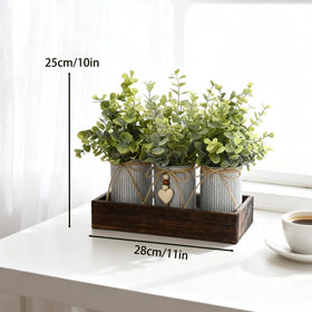 HEMYLU wood planter box holds the three decorative bouquets