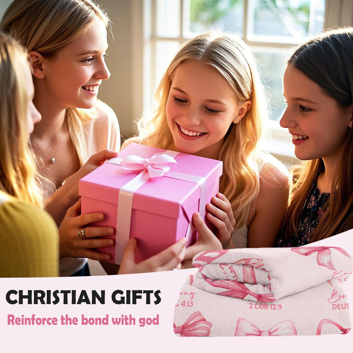 Henazin Bow Blanket 60x50 scripture detail, ideal for daily home inspiration.