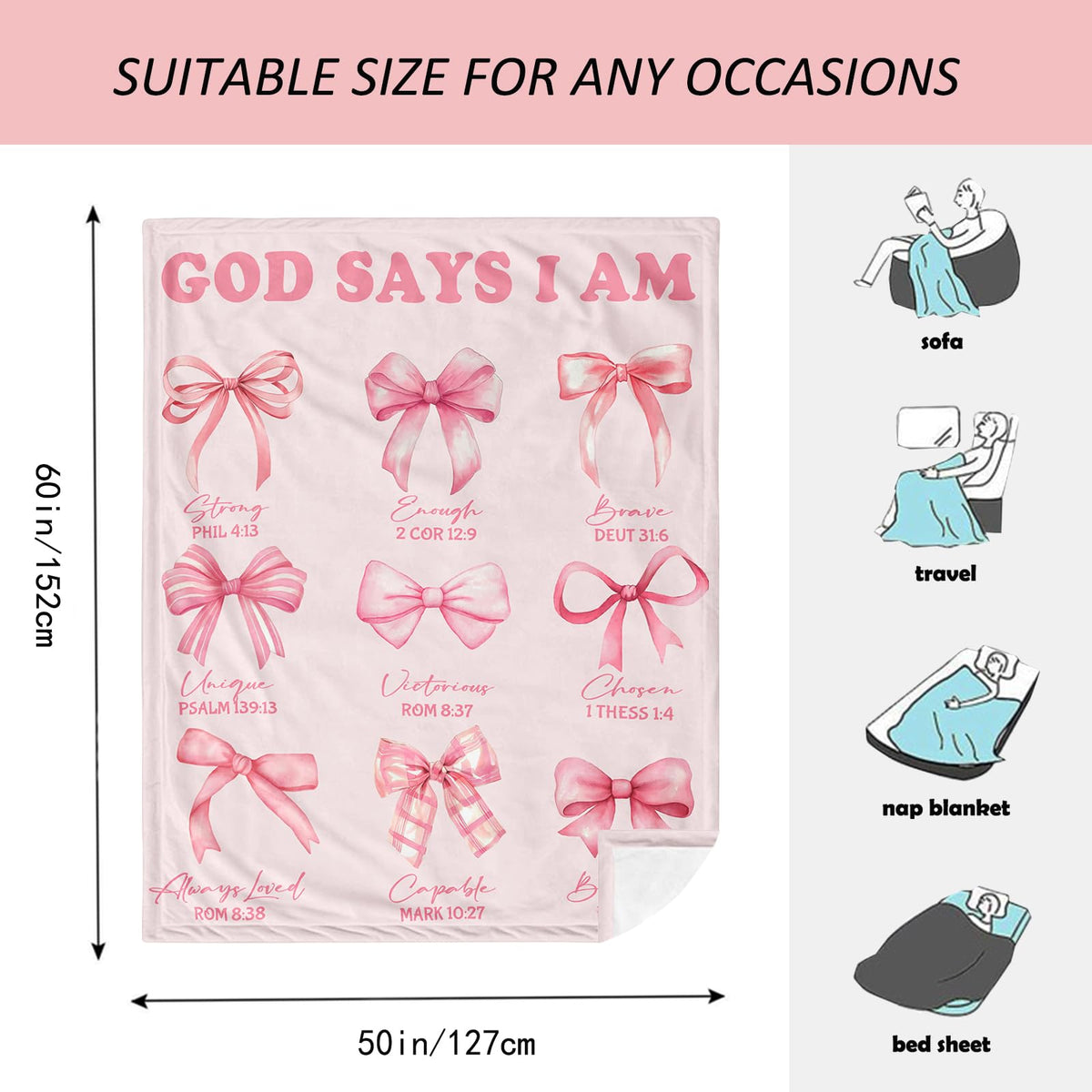 Henazin Bow Blanket 60x50 warm pink decor for special occasions.