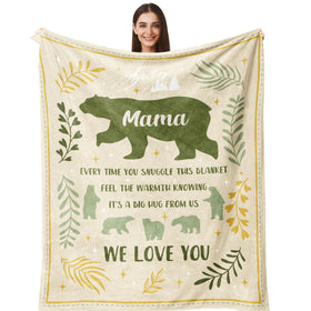 Henazin Mama Gift Blanket 60x50 on a sofa, cozy warmth for family evenings.