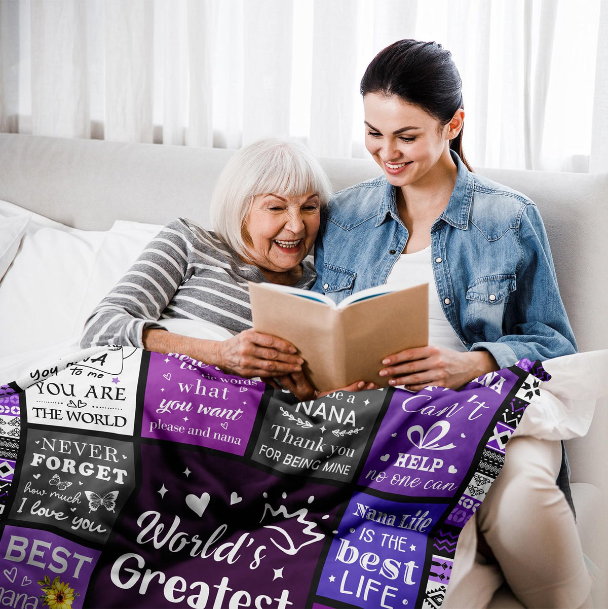 Henazin Nana Gifts Blanket draped over a sofa for cozy lounging.
