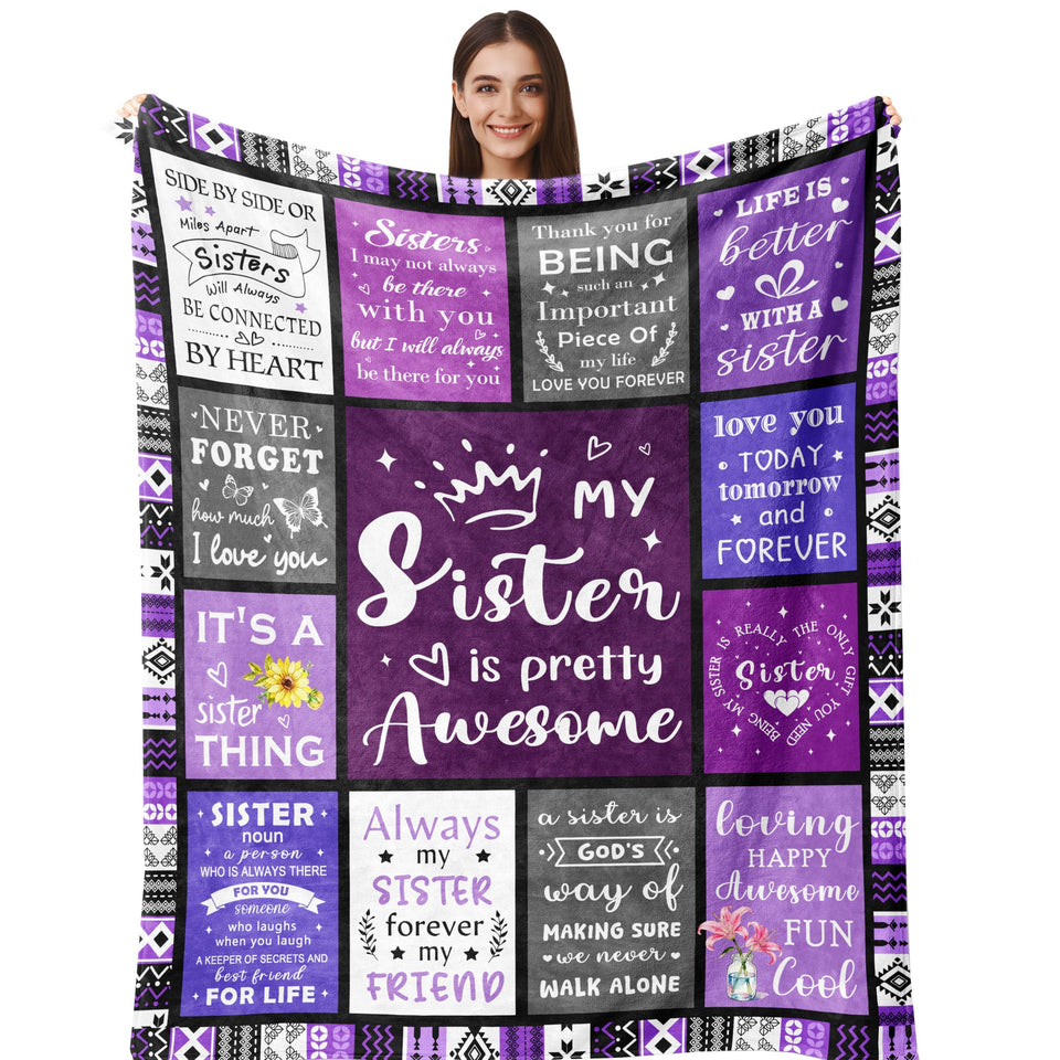 Henazin Sister Gifts Blanket in purple folded for cozy lounging.