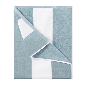 HENBAY cotton oversized beach towel in smoke blue stripe, quick-dry and highly absorbent for poolside days.