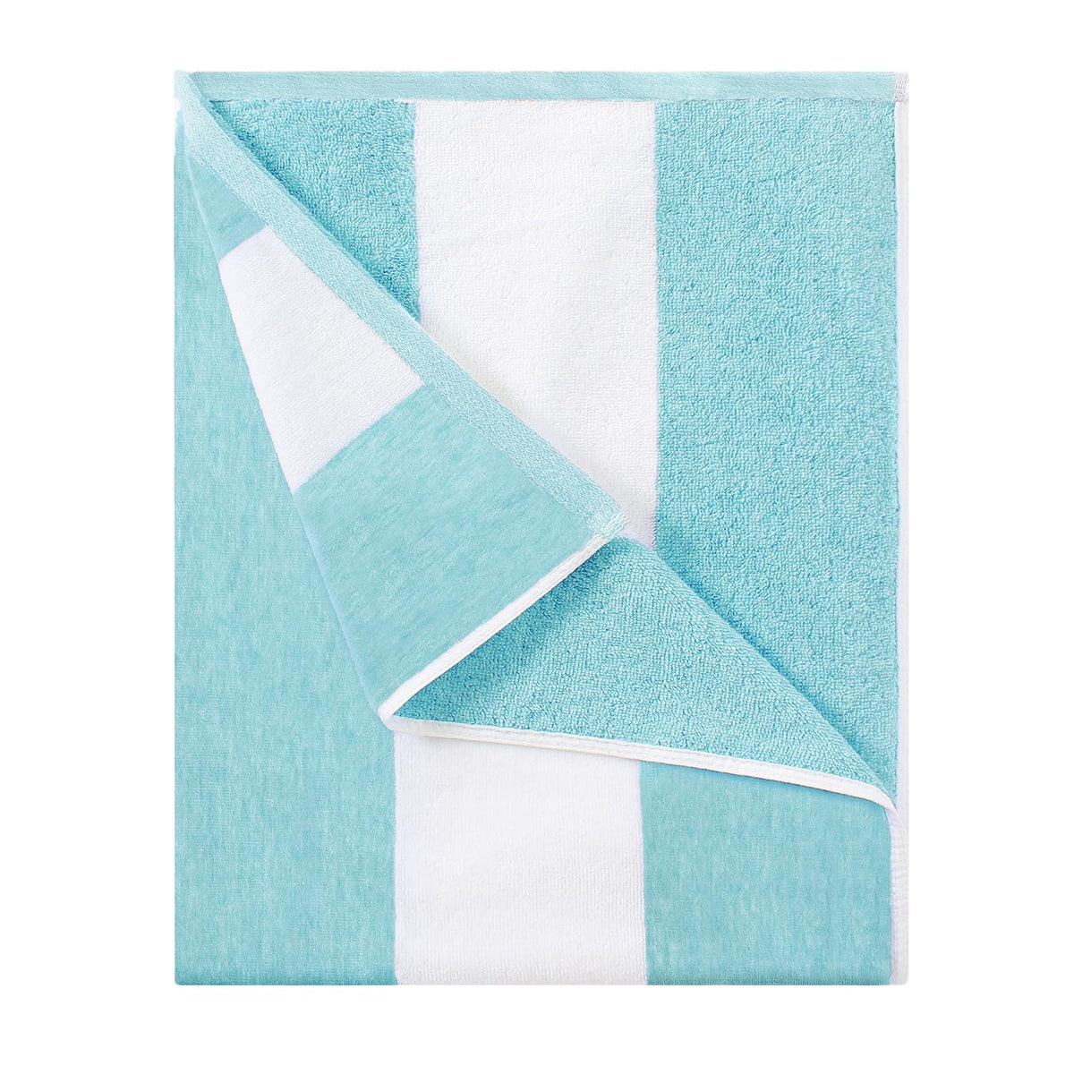 HENBAY cotton oversized beach towel in turquoise stripe, Soft and absorbent for poolside lounging.