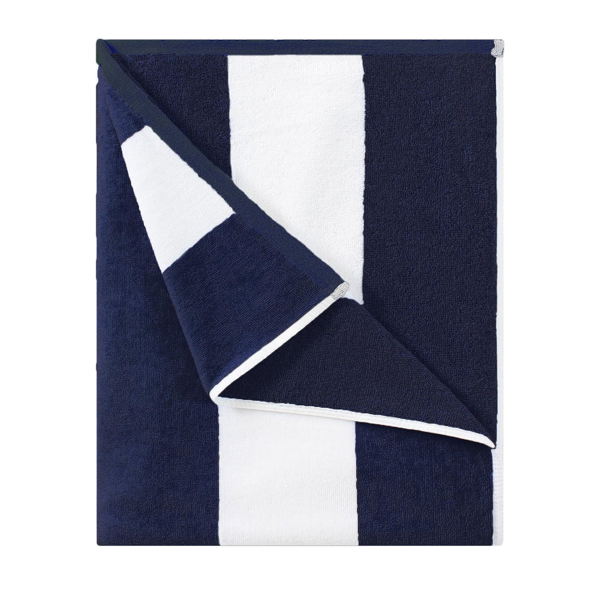 HENBAY towel laid flat with navy stripes for generous coverage.