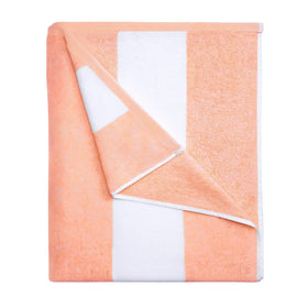 HENBAY cotton oversized beach towel in orange striped design, ideal for poolside lounging.