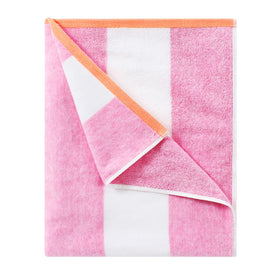 HENBAY cotton oversized beach towel with rose red stripes for poolside lounging.
