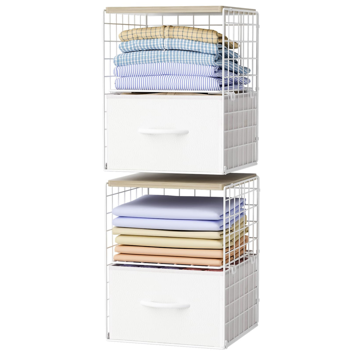 Hencawima 2-pack stackable drawers in a closet for organized folded clothes