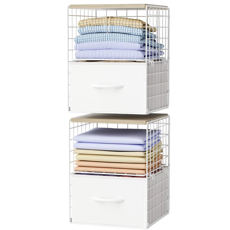 Hencawima 2-pack stackable drawers in a closet for organized folded clothes